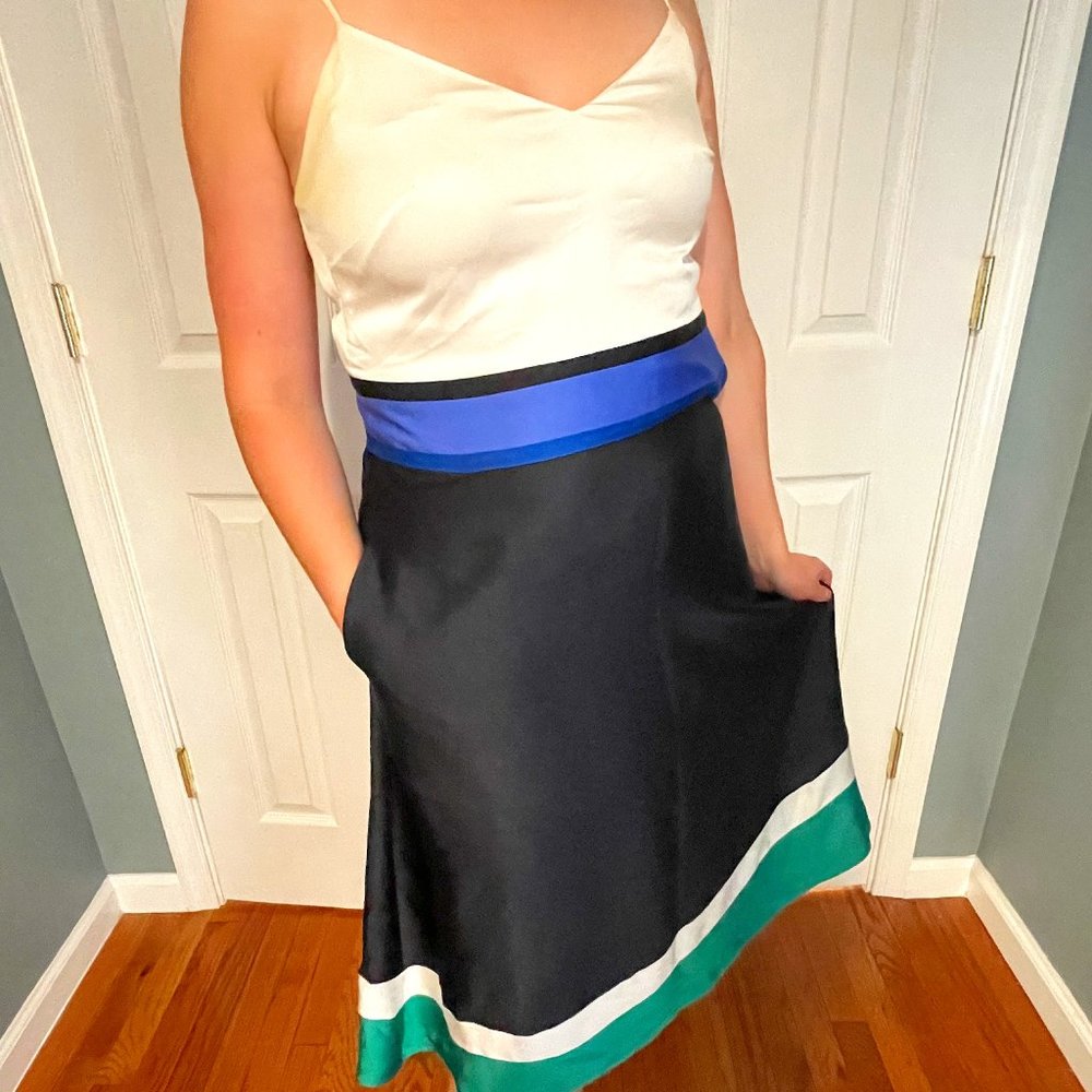 Banana Republic Satin Midi Block Color Dress with Pockets